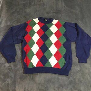 swtr035 - Vintage Jos. A. Bank men's argyle sweater 100% wool baggy Medium